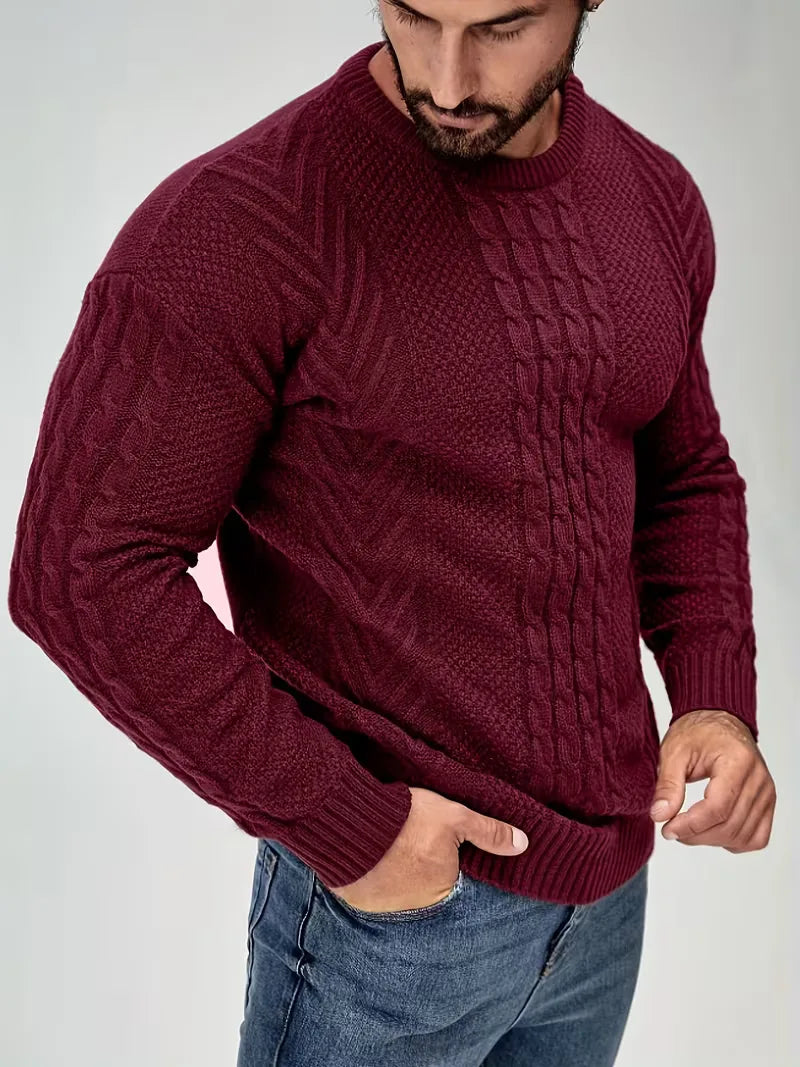 Men's Slim Fit Crew Neck Cable Knit Sweater