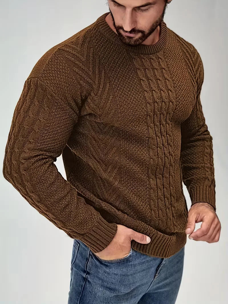 Men's Slim Fit Crew Neck Cable Knit Sweater