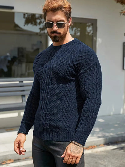 Men's Slim Fit Crew Neck Cable Knit Sweater