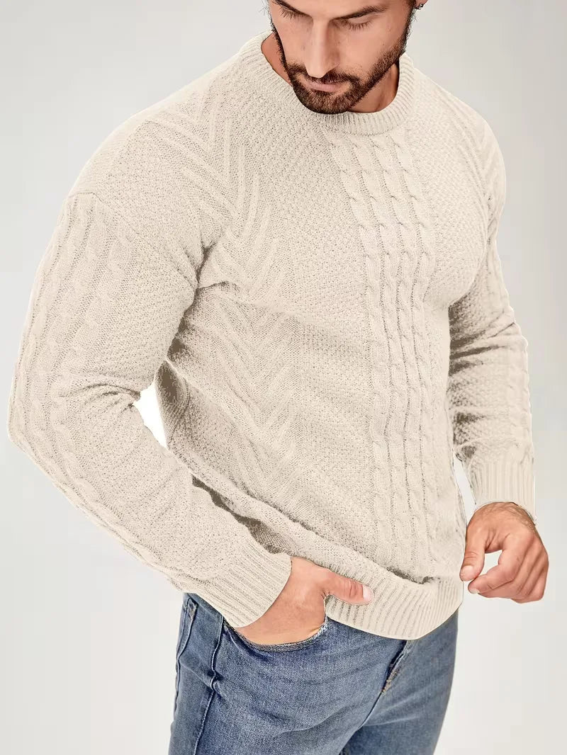 Men's Slim Fit Crew Neck Cable Knit Sweater