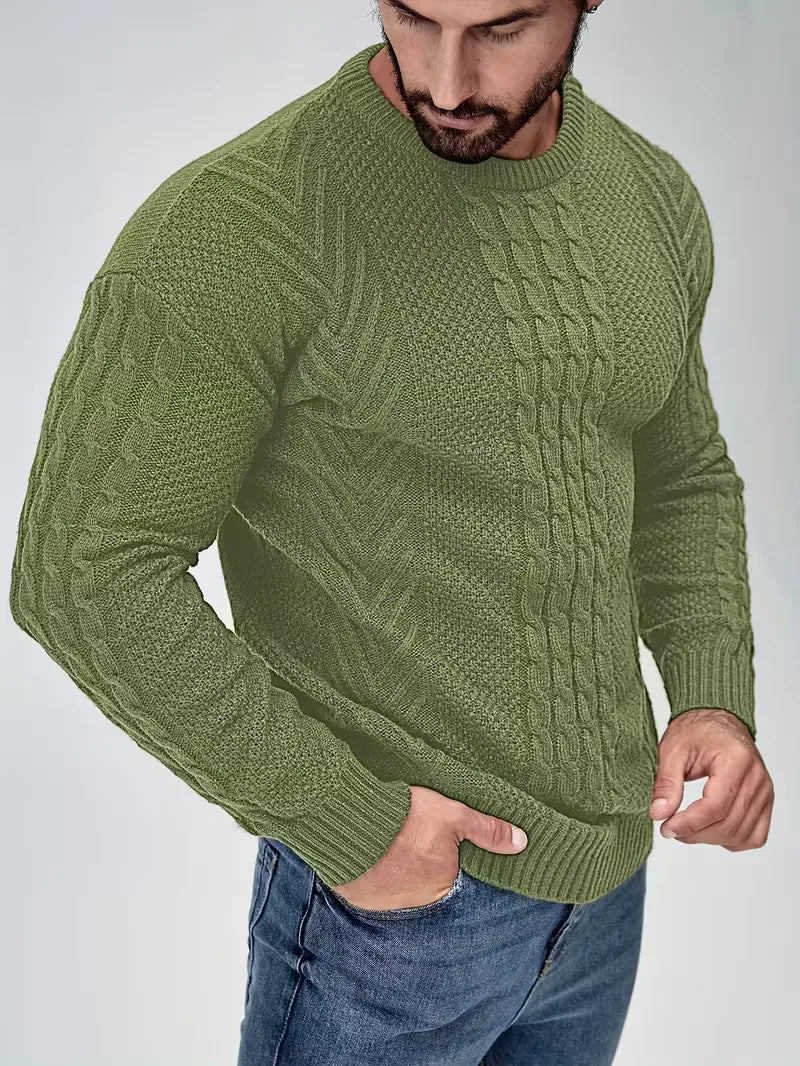 Men's Slim Fit Crew Neck Cable Knit Sweater