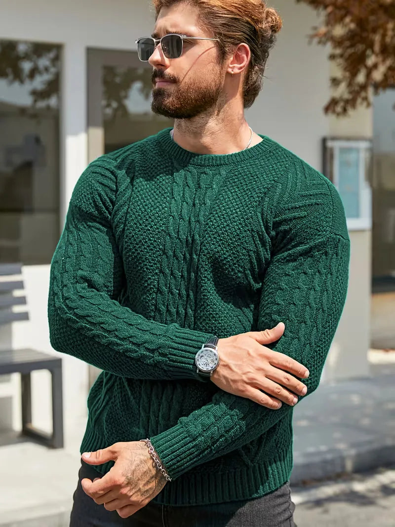 Men's Slim Fit Crew Neck Cable Knit Sweater