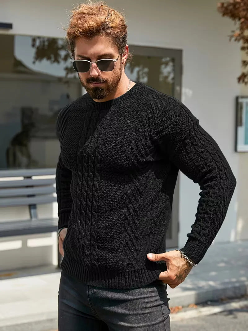 Men's Slim Fit Crew Neck Cable Knit Sweater