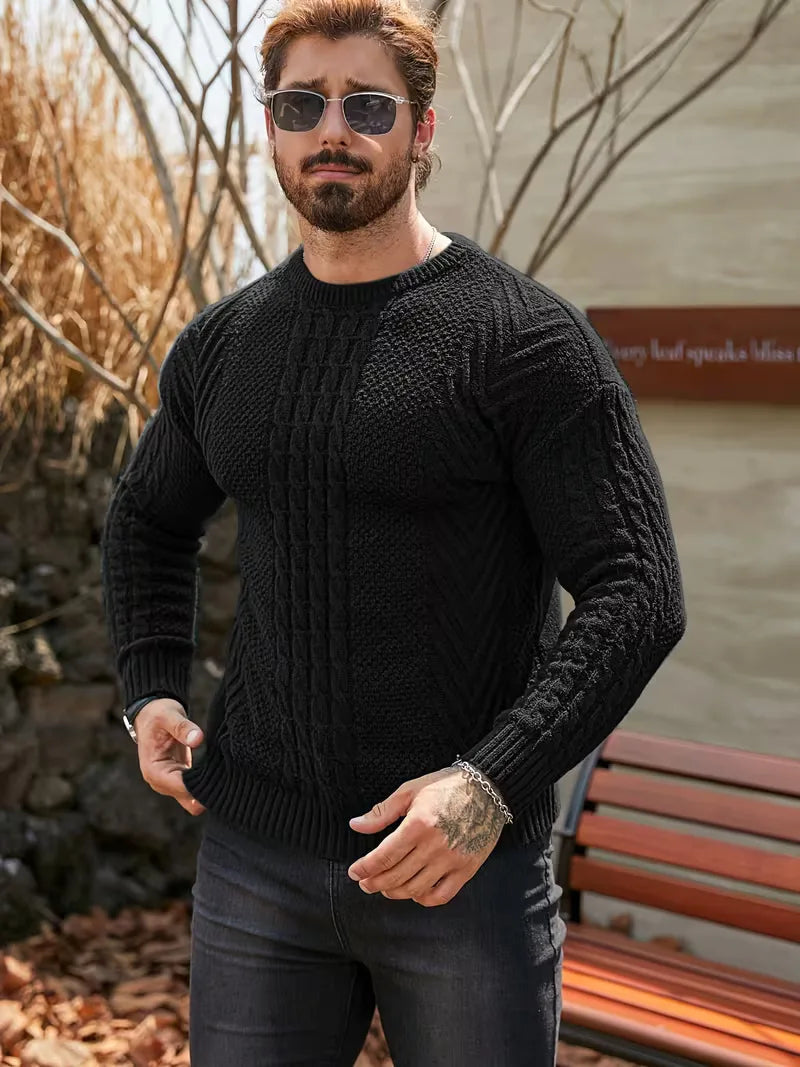Men's Slim Fit Crew Neck Cable Knit Sweater