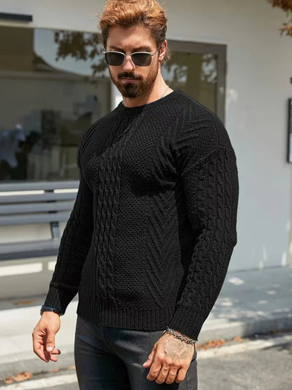 Men's Slim Fit Crew Neck Cable Knit Sweater