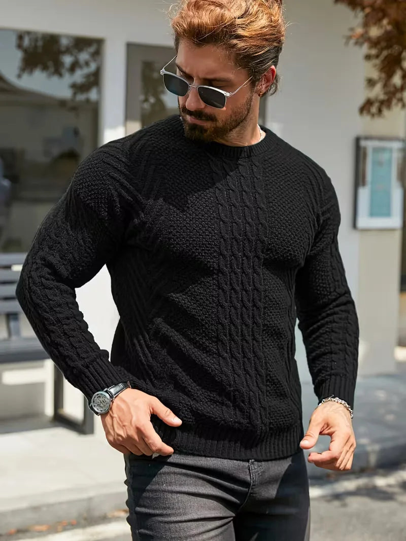 Men's Slim Fit Crew Neck Cable Knit Sweater