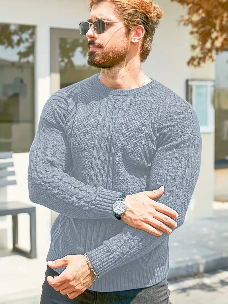 Men's Slim Fit Crew Neck Cable Knit Sweater