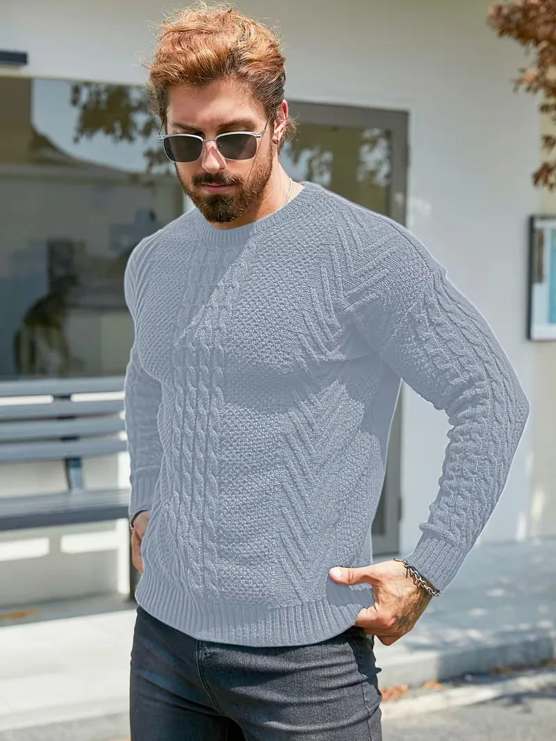 Men's Slim Fit Crew Neck Cable Knit Sweater