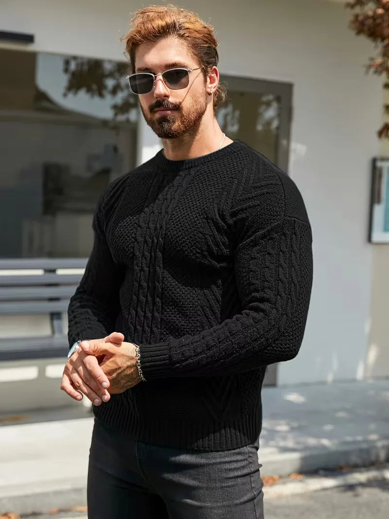 Men's Slim Fit Crew Neck Cable Knit Sweater