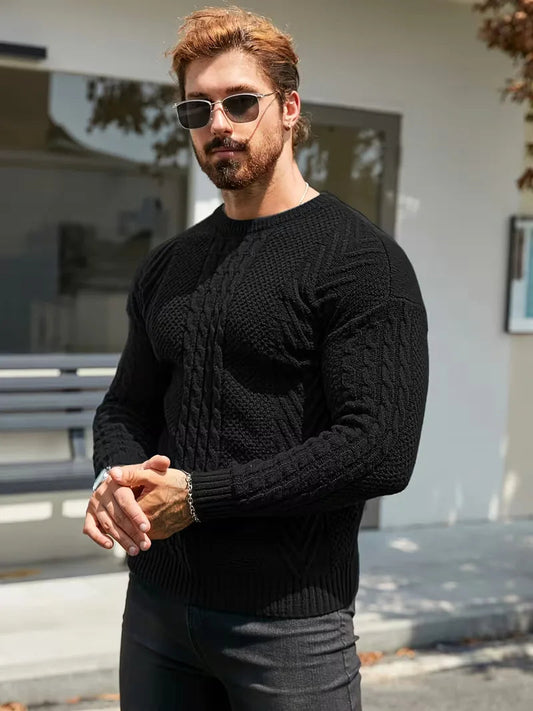 Men's Slim Fit Crew Neck Cable Knit Sweater