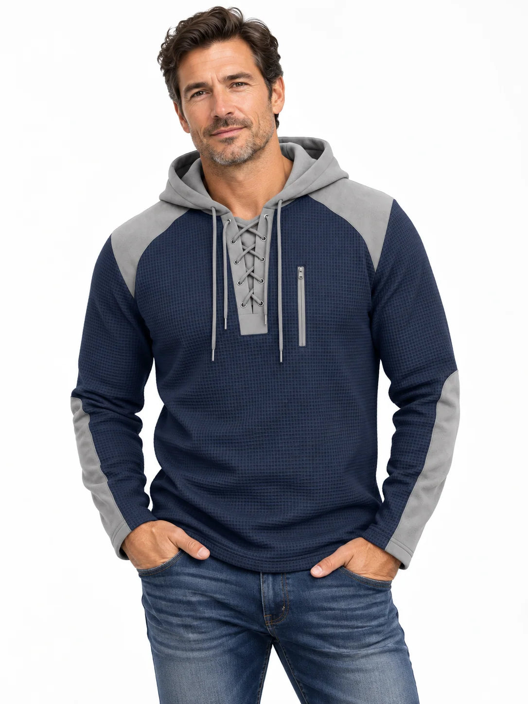 Men's Slim-Fit Hoodie with Lace Collar