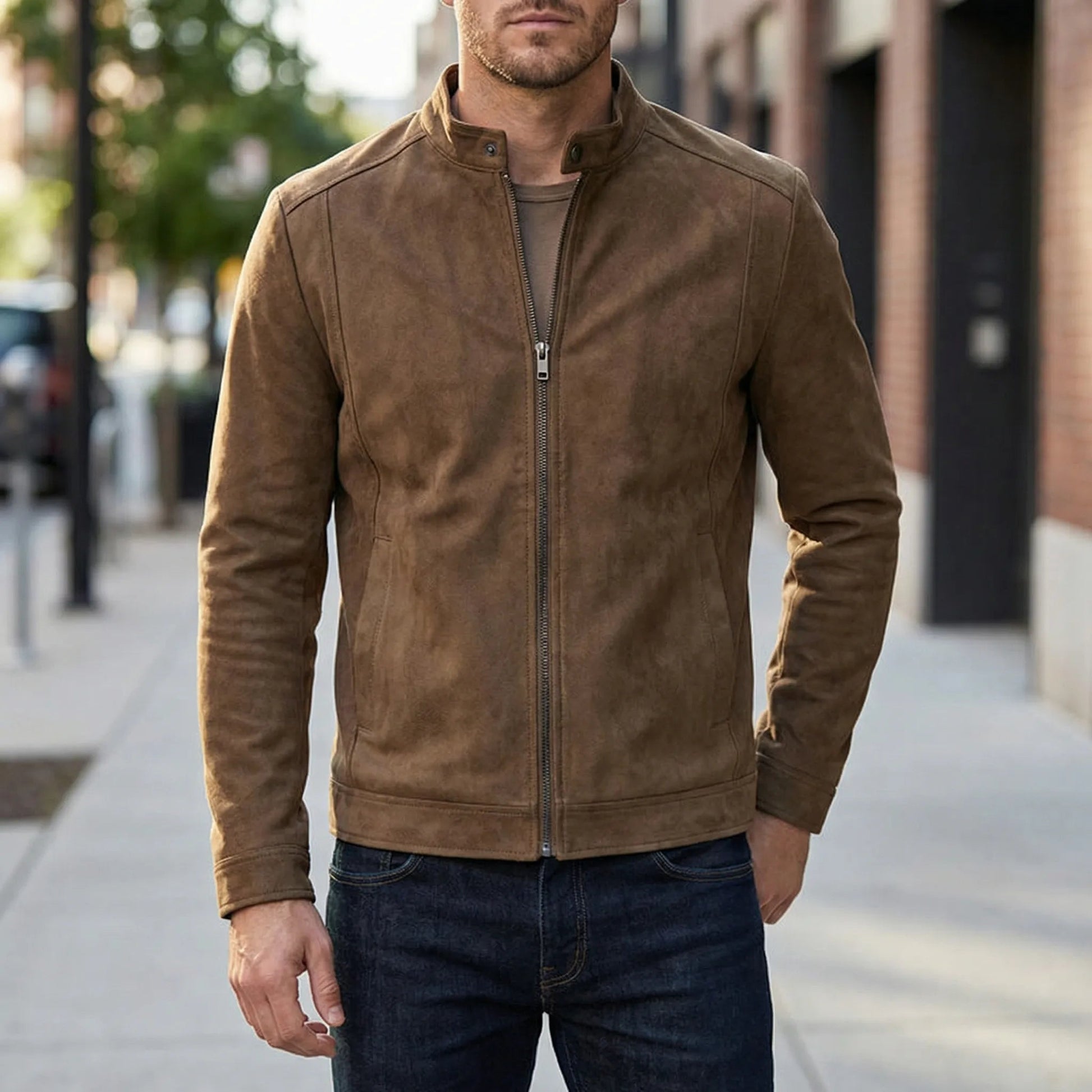 Men's Slim Fit Jacket with Stand-Up Collar