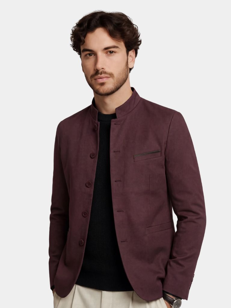 Men's Slim Fit Jacket with Stand-Up Collar