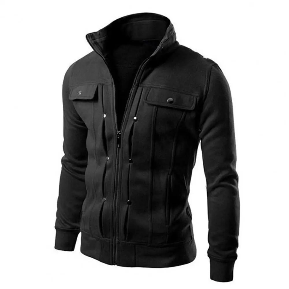 Men's Slim Fit Jacket with Stand-Up Collar and Zipper