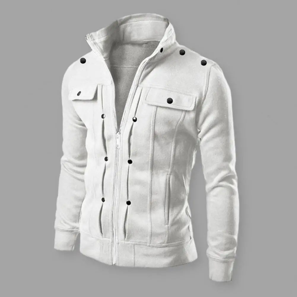 Men's Slim Fit Jacket with Stand-Up Collar and Zipper