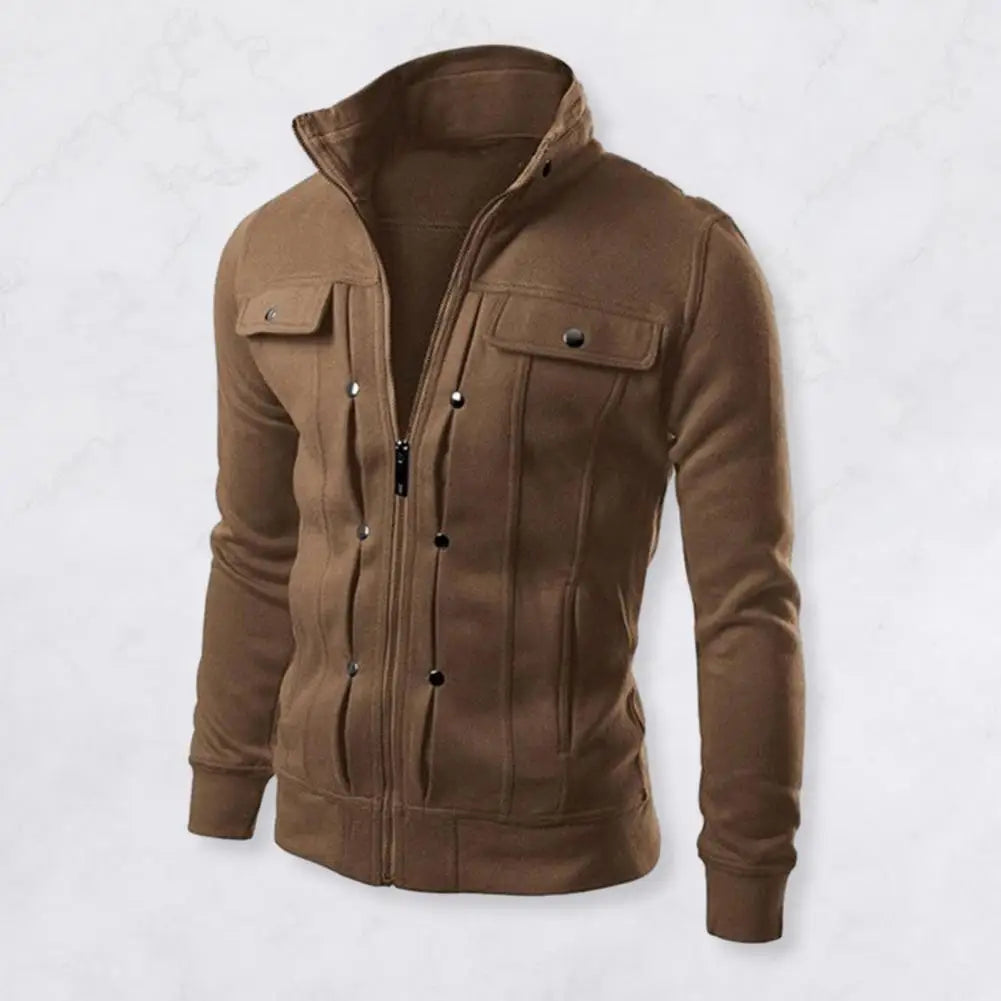 Men's Slim Fit Jacket with Stand-Up Collar and Zipper