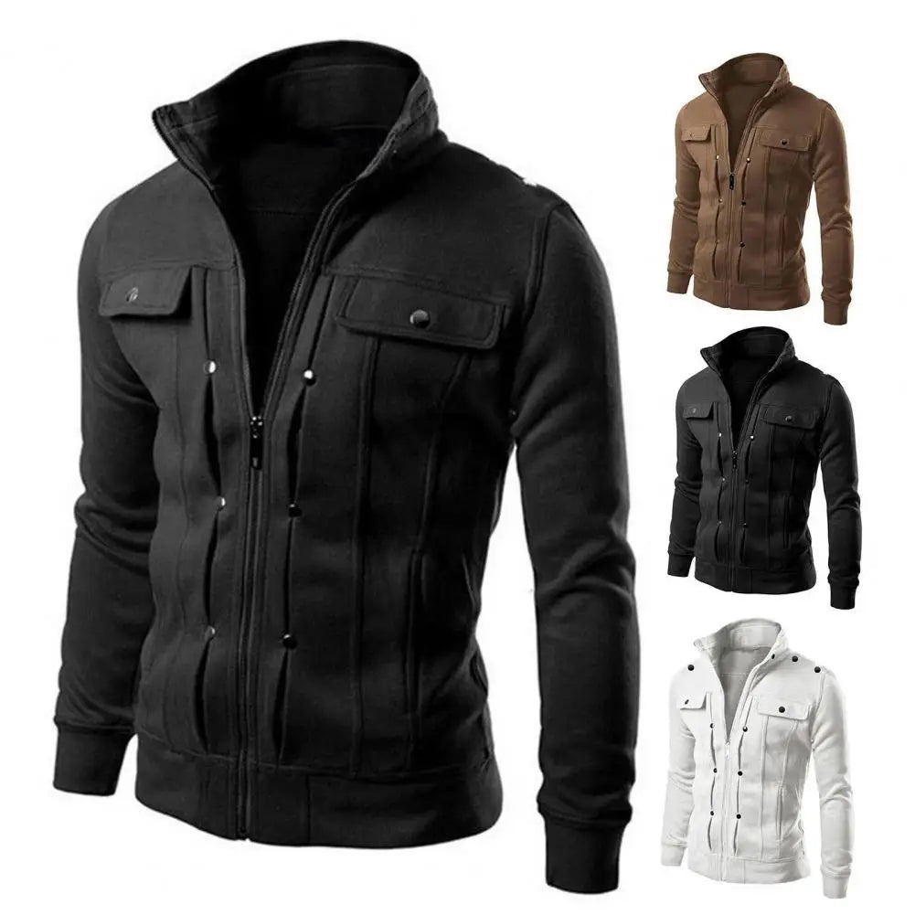 Men's Slim Fit Jacket with Stand-Up Collar and Zipper