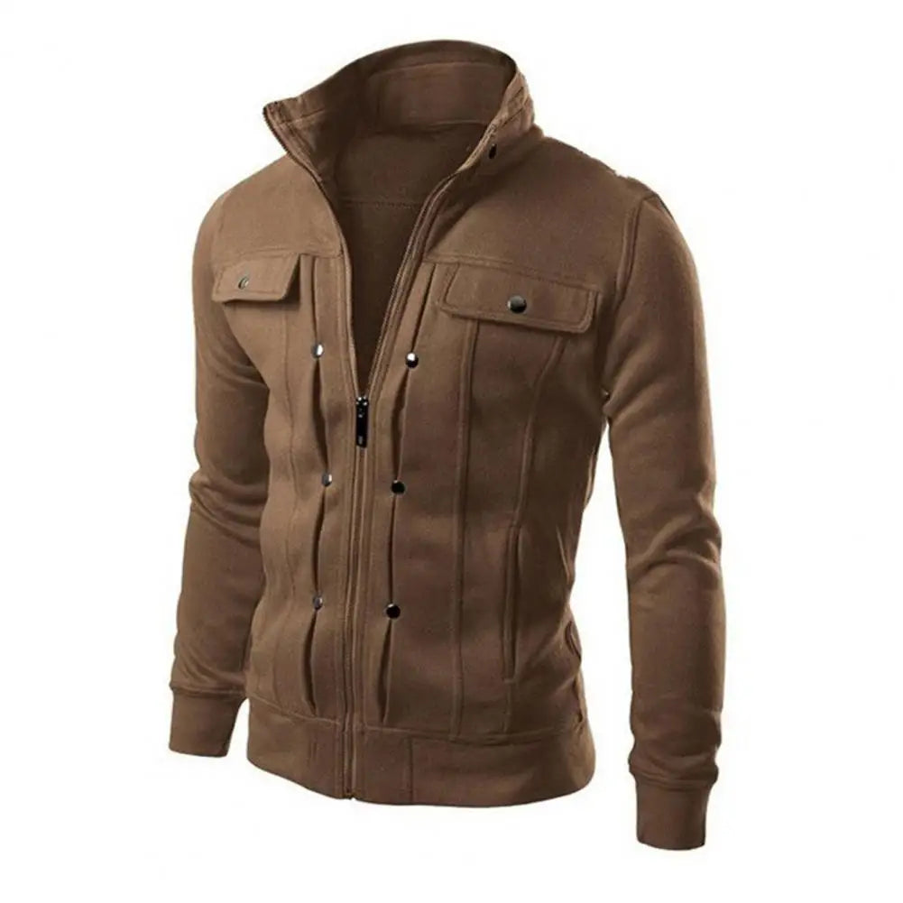 Men's Slim Fit Jacket with Stand-Up Collar and Zipper