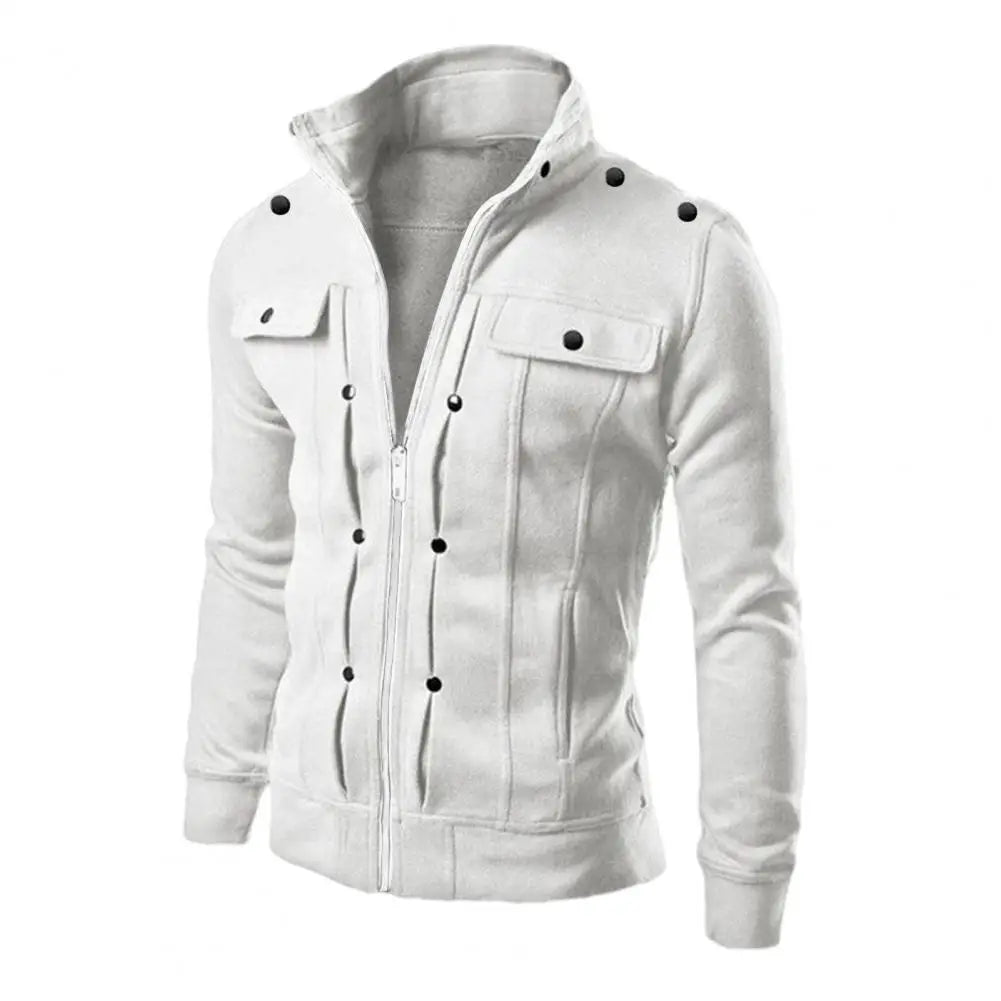 Men's Slim Fit Jacket with Stand-Up Collar and Zipper