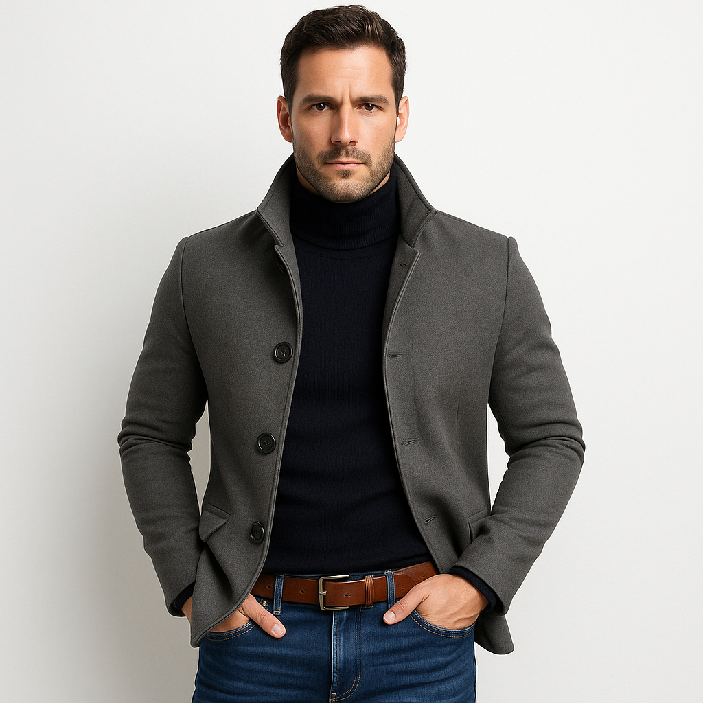 Men's Slim Fit Jacket with Standing Collar