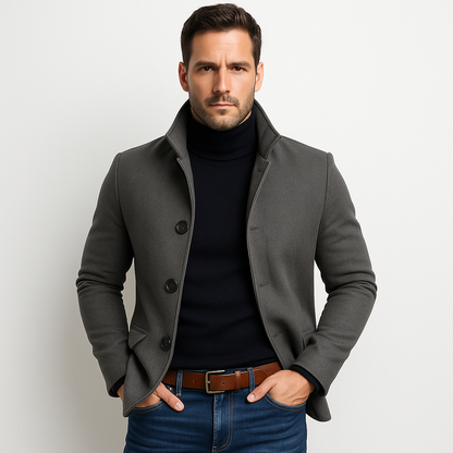 Men's Slim Fit Jacket with Standing Collar