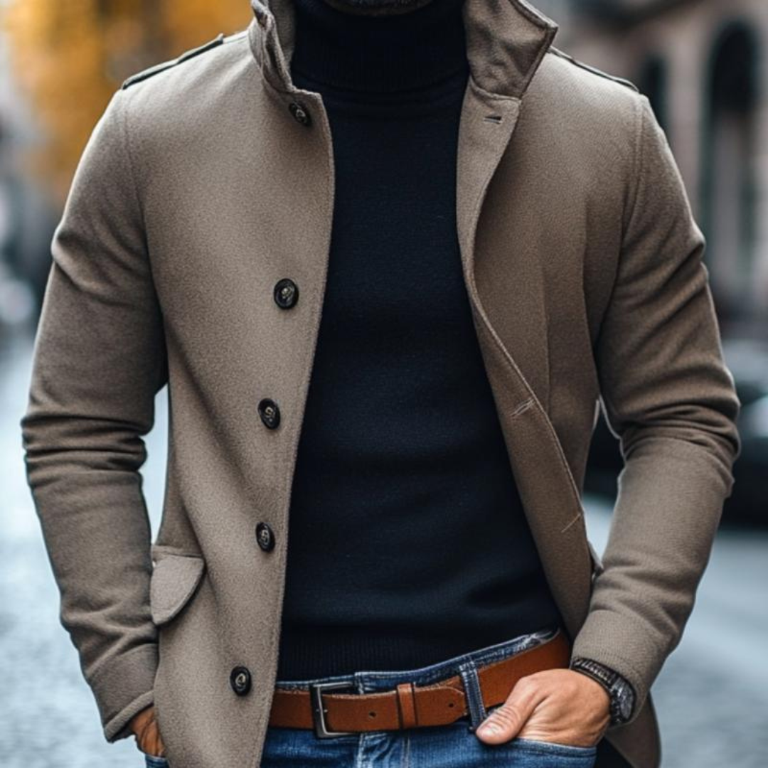 Men's Slim Fit Jacket with Standing Collar