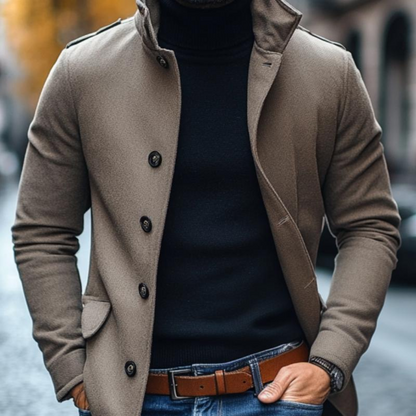 Men's Slim Fit Jacket with Standing Collar