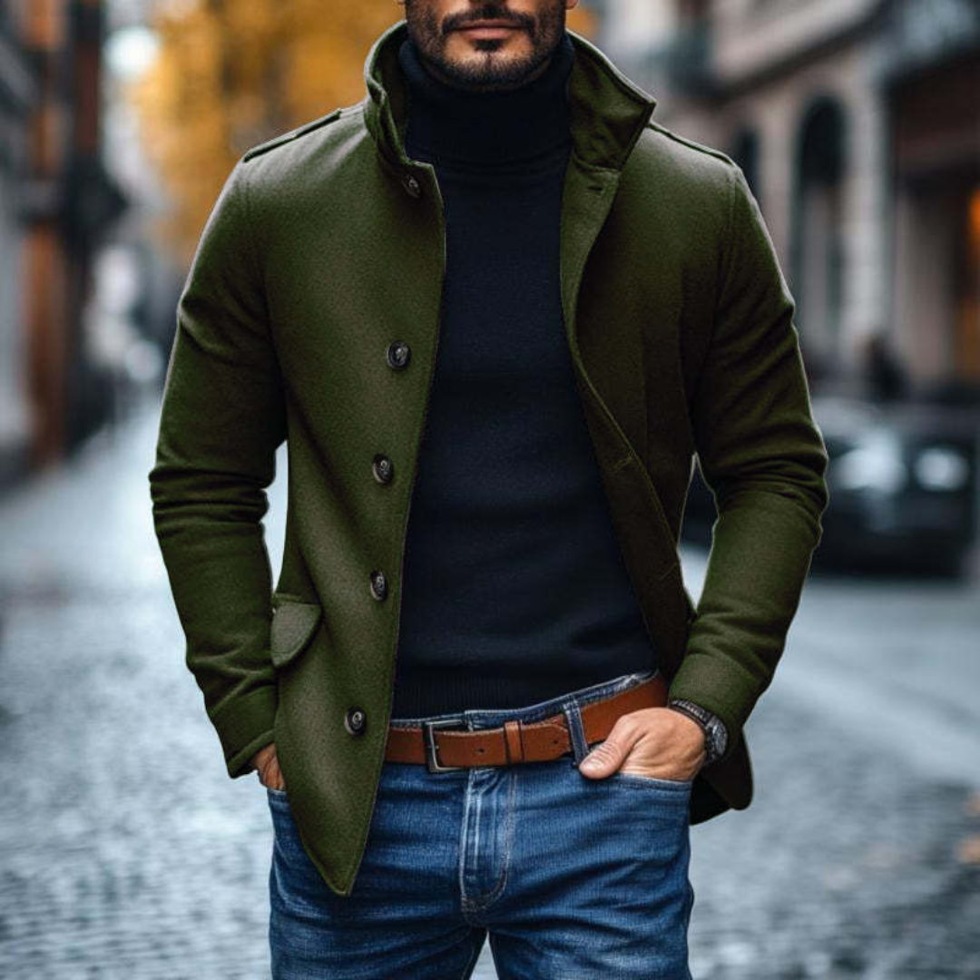 Men's Slim Fit Jacket with Standing Collar