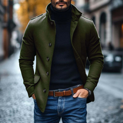 Men's Slim Fit Jacket with Standing Collar