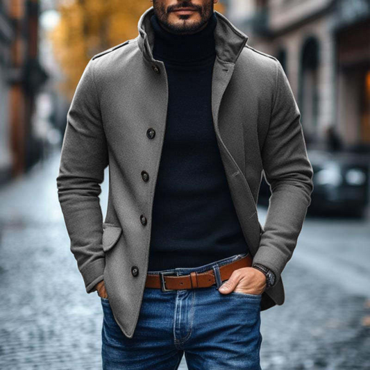 Men's Slim Fit Jacket with Standing Collar