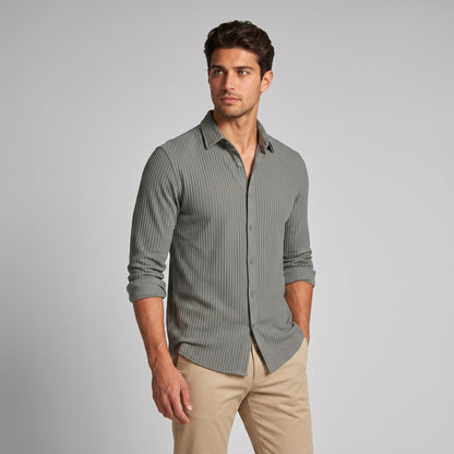 Men's Slim Fit Ribbed Button-Down Dress Shirt
