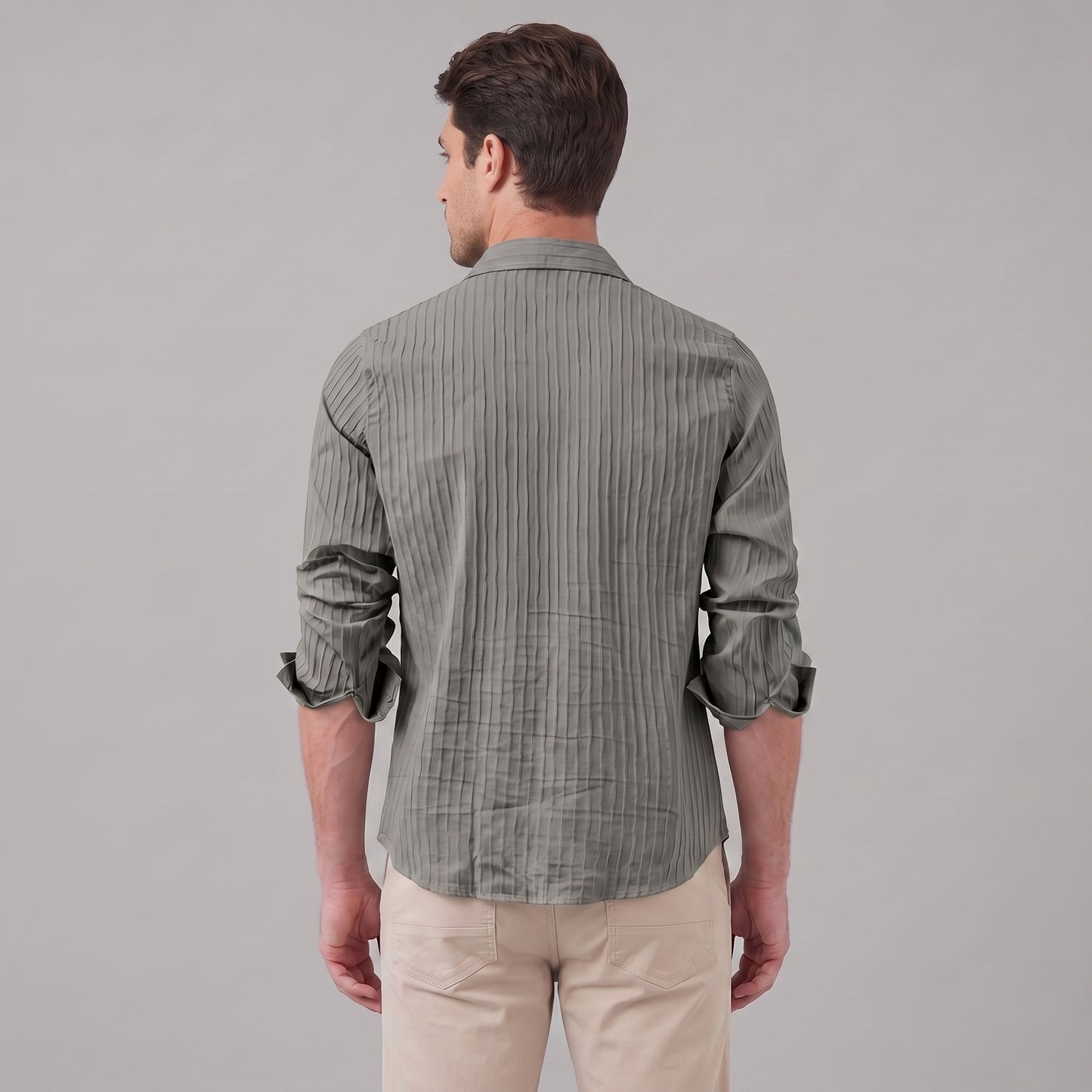 Men's Slim Fit Ribbed Button-Down Dress Shirt