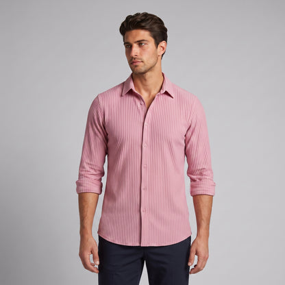 Men's Slim Fit Ribbed Button-Down Dress Shirt