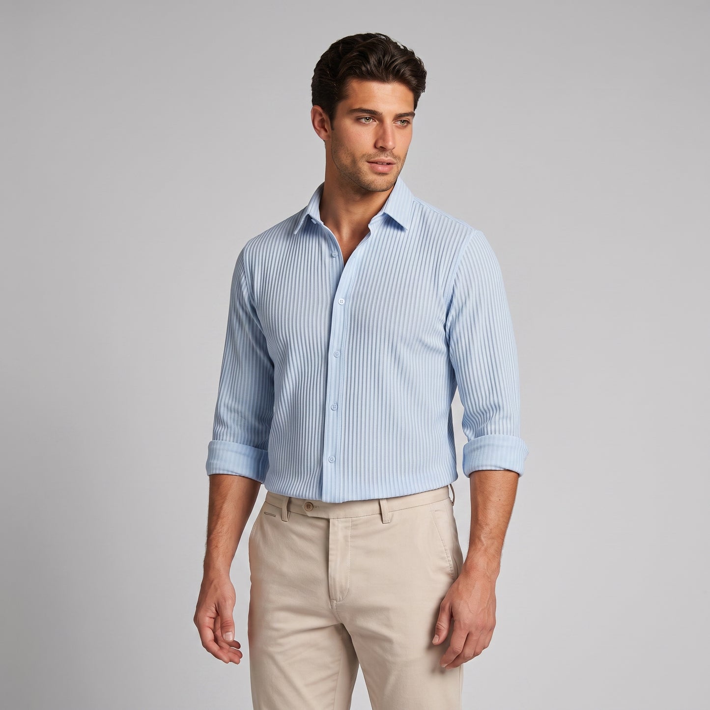 Men's Slim Fit Ribbed Button-Down Dress Shirt