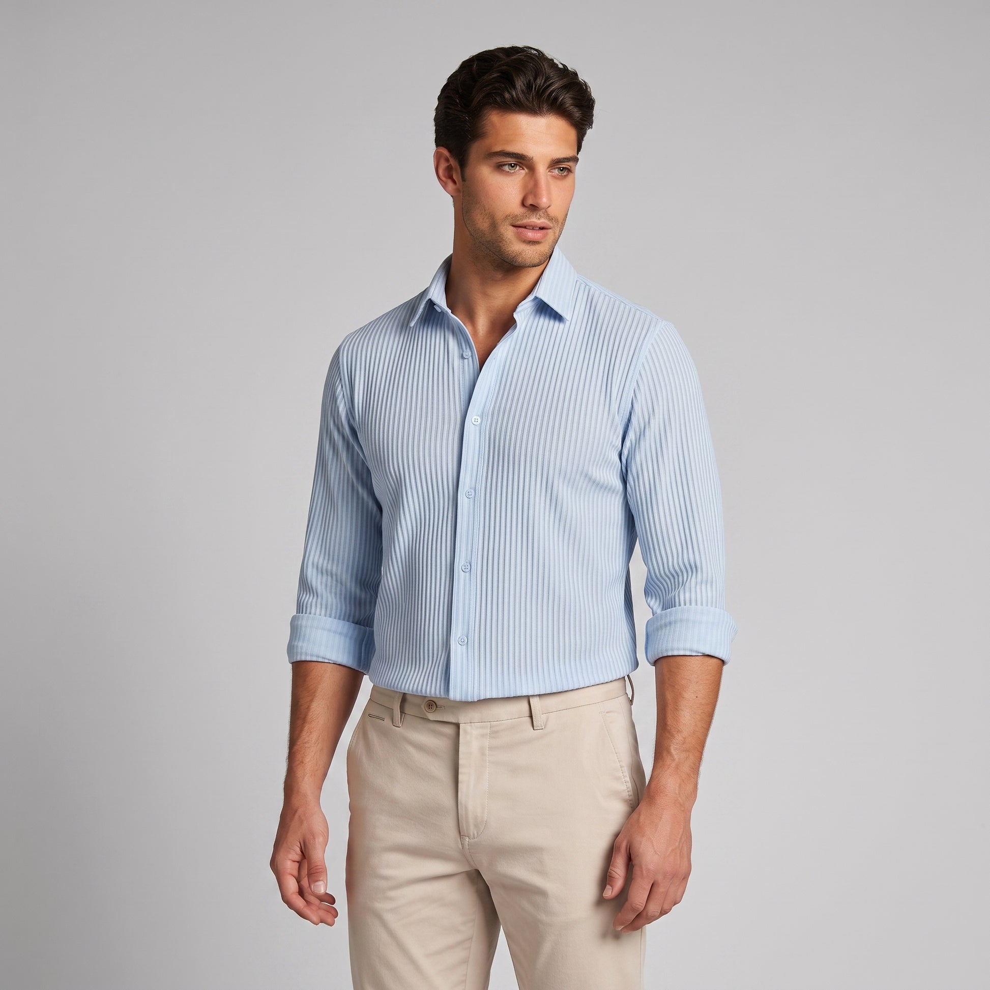 Men's Slim Fit Ribbed Button-Down Dress Shirt