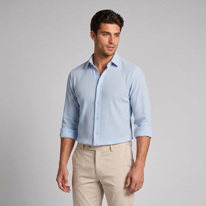 Men's Slim Fit Ribbed Button-Down Dress Shirt