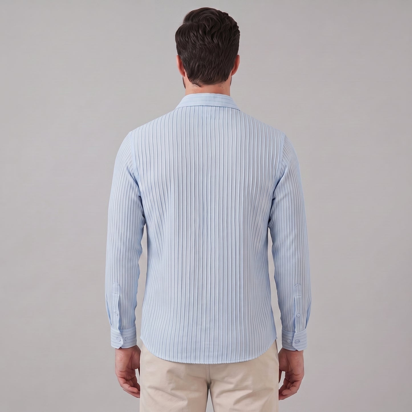 Men's Slim Fit Ribbed Button-Down Dress Shirt