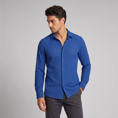 Men's Slim Fit Ribbed Button-Down Dress Shirt