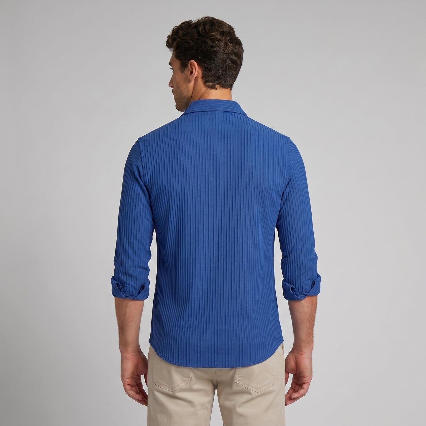 Men's Slim Fit Ribbed Button-Down Dress Shirt