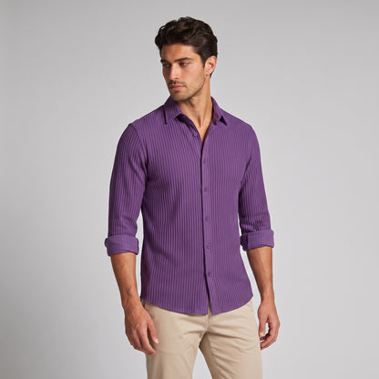Men's Slim Fit Ribbed Button-Down Dress Shirt