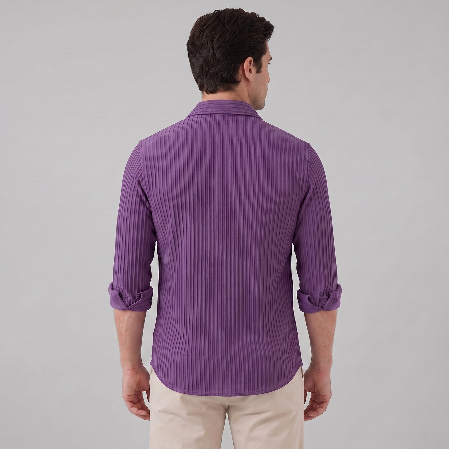 Men's Slim Fit Ribbed Button-Down Dress Shirt