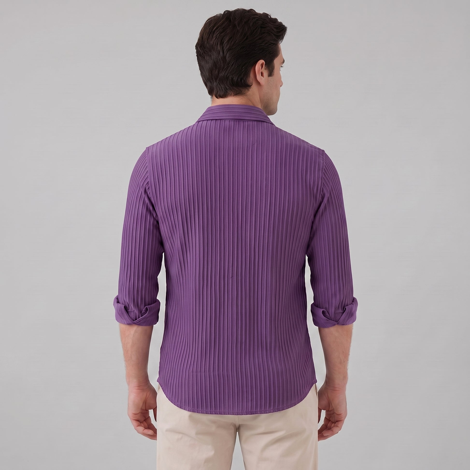 Men's Slim Fit Ribbed Button-Down Dress Shirt