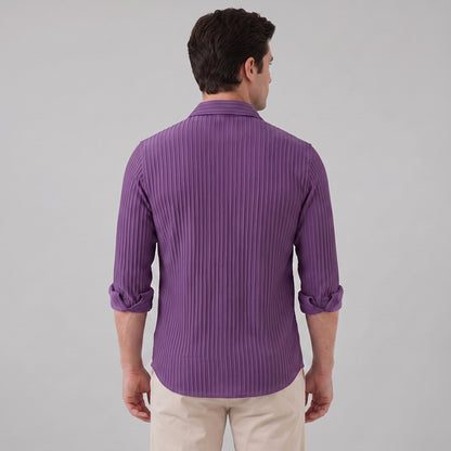 Men's Slim Fit Ribbed Button-Down Dress Shirt