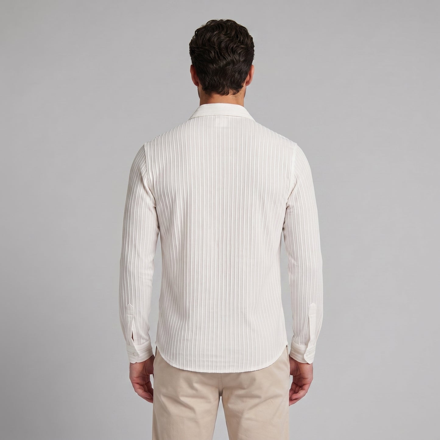 Men's Slim Fit Ribbed Button-Down Dress Shirt