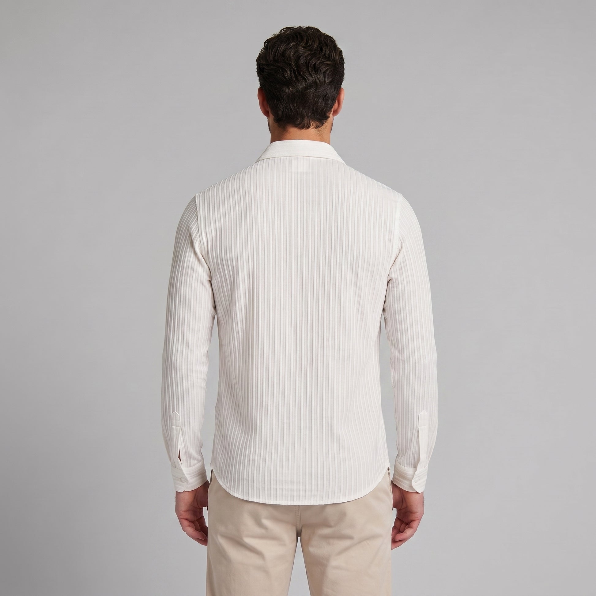 Men's Slim Fit Ribbed Button-Down Dress Shirt