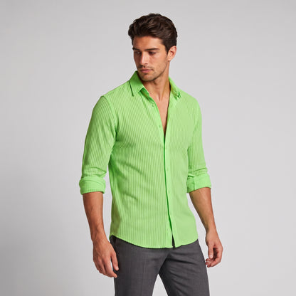 Men's Slim Fit Ribbed Button-Down Dress Shirt