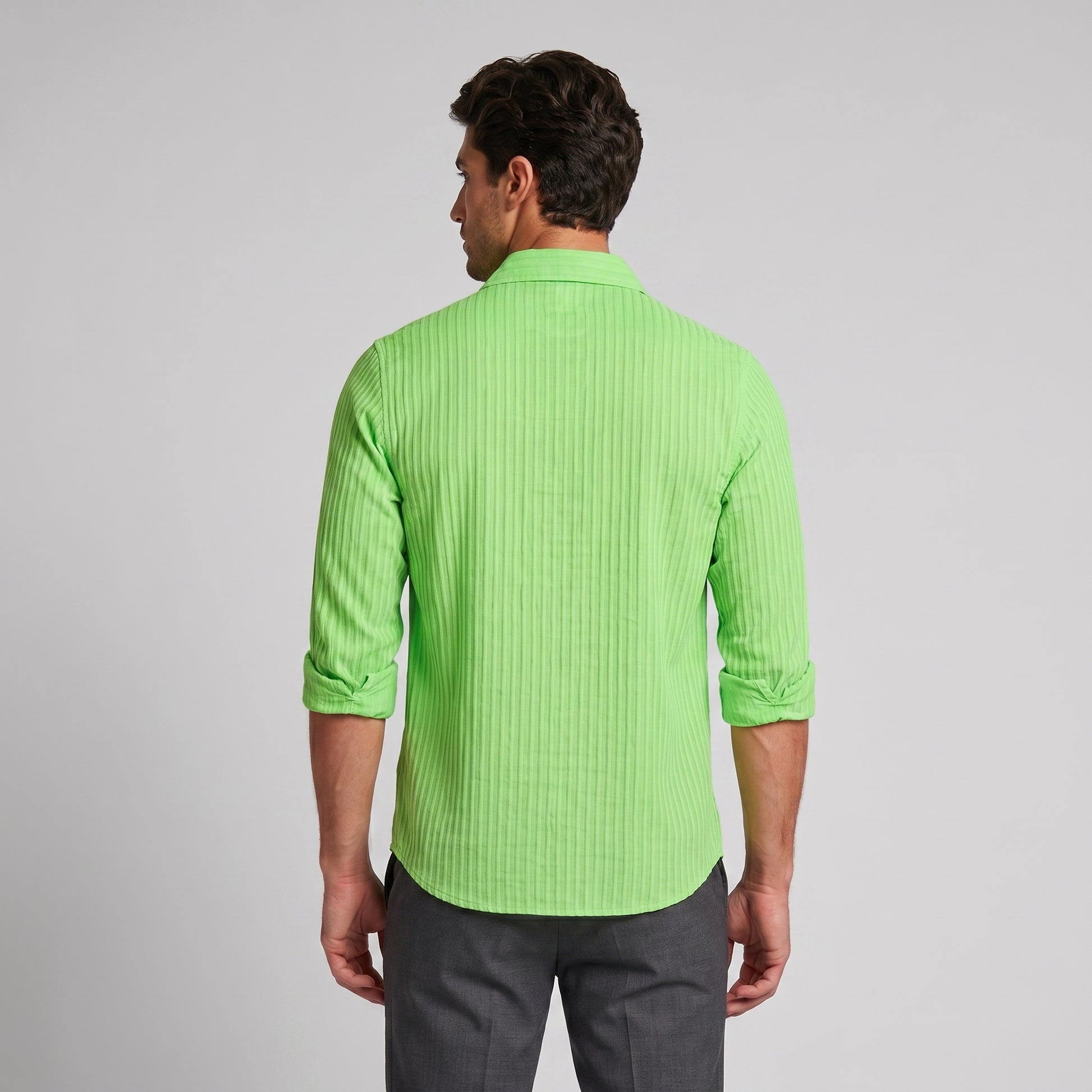 Men's Slim Fit Ribbed Button-Down Dress Shirt