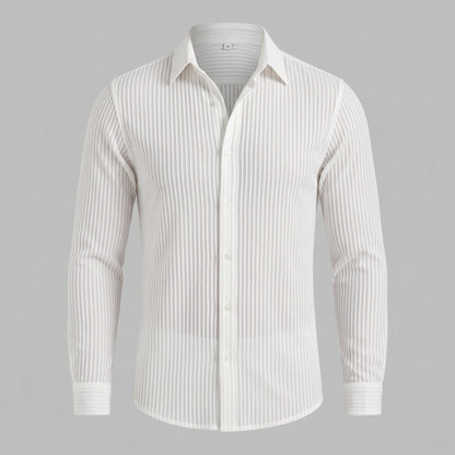 Men's Slim Fit Ribbed Button-Down Dress Shirt