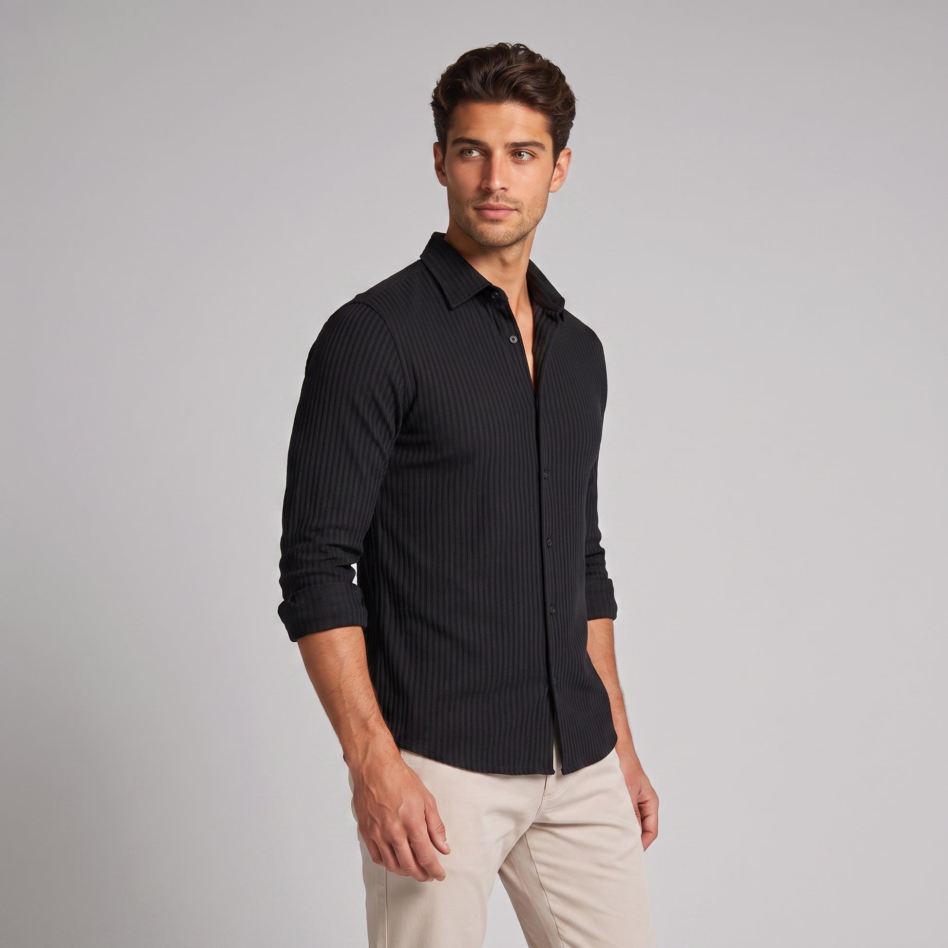 Men's Slim Fit Ribbed Button-Down Dress Shirt