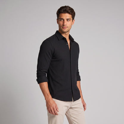 Men's Slim Fit Ribbed Button-Down Dress Shirt